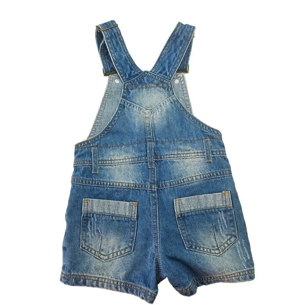 Kidscool Space Denim Bib Overall Baby 3-6M Applique Adjustable Straps Distressed